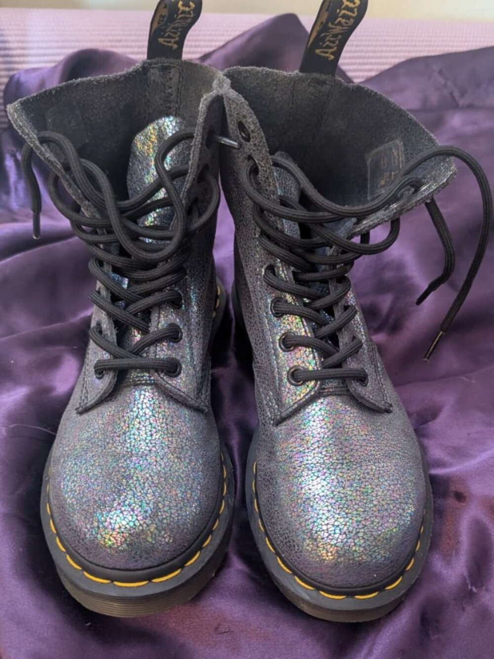 Iridescent Glitter Bomb over Black Dr. Martens Boots - sz 6